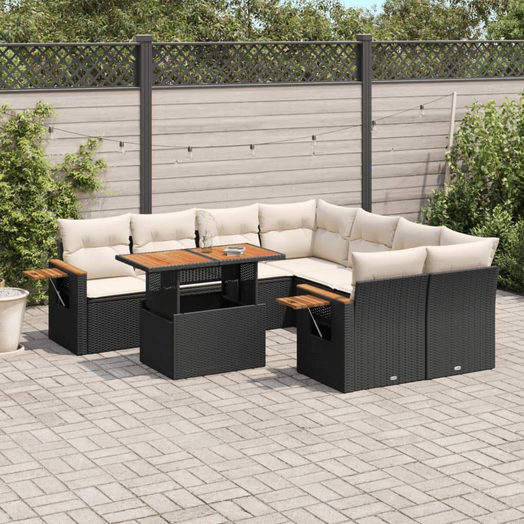 Set Divani da Giardino 9 pz con Cuscini Nero in Polyrattan - homemem39