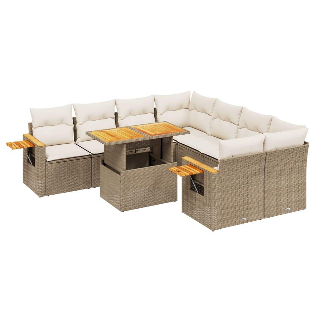 Set Divano da Giardino 9 pz con Cuscini Beige in Polyrattan - homemem39