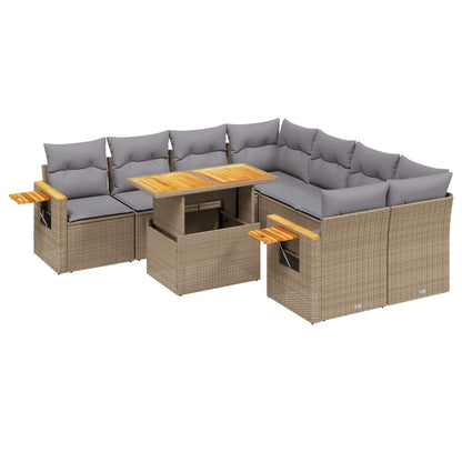 Set Divano da Giardino 9 pz con Cuscini Beige in Polyrattan - homemem39