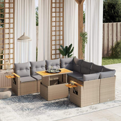 Set Divano da Giardino 9 pz con Cuscini Beige in Polyrattan - homemem39