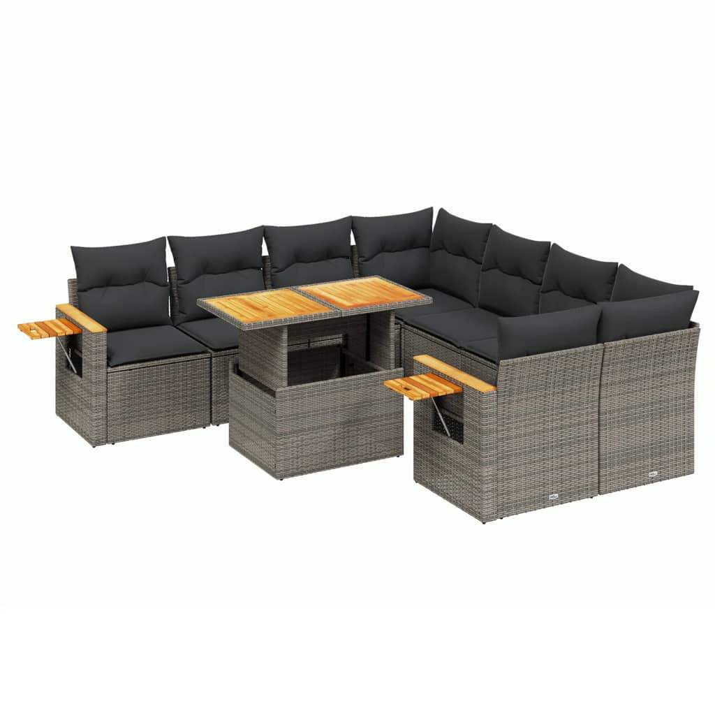 Set Divano da Giardino 9 pz con Cuscini Grigio in Polyrattan - homemem39