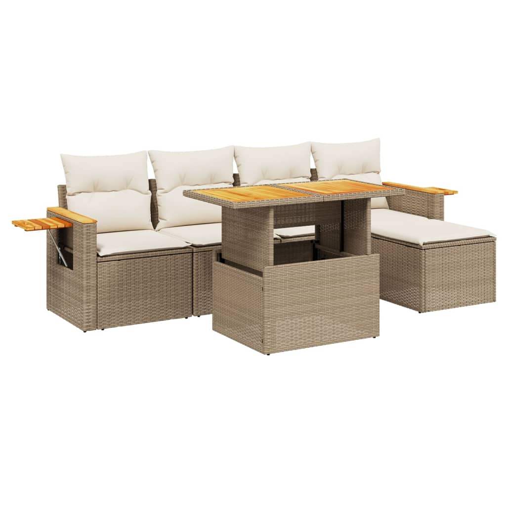 Set Divano da Giardino 6 pz con Cuscini Beige in Polyrattan - homemem39