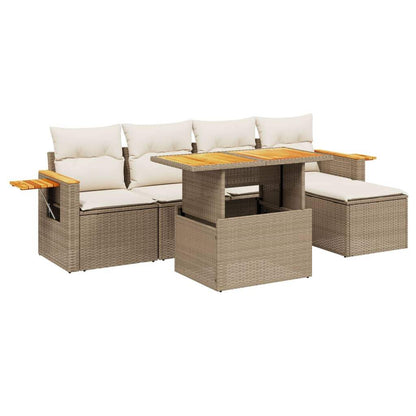 Set Divano da Giardino 6 pz con Cuscini Beige in Polyrattan - homemem39