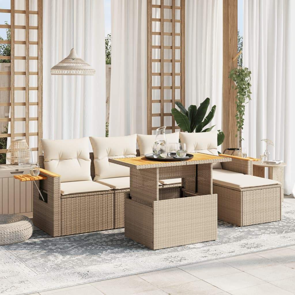 Set Divano da Giardino 6 pz con Cuscini Beige in Polyrattan - homemem39