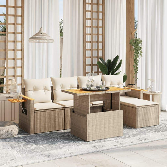 Set Divano da Giardino 6 pz con Cuscini Beige in Polyrattan - homemem39