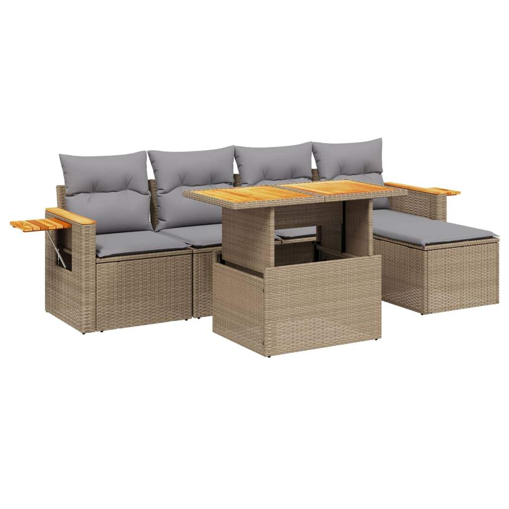 Set Divano da Giardino 6 pz con Cuscini Beige in Polyrattan - homemem39