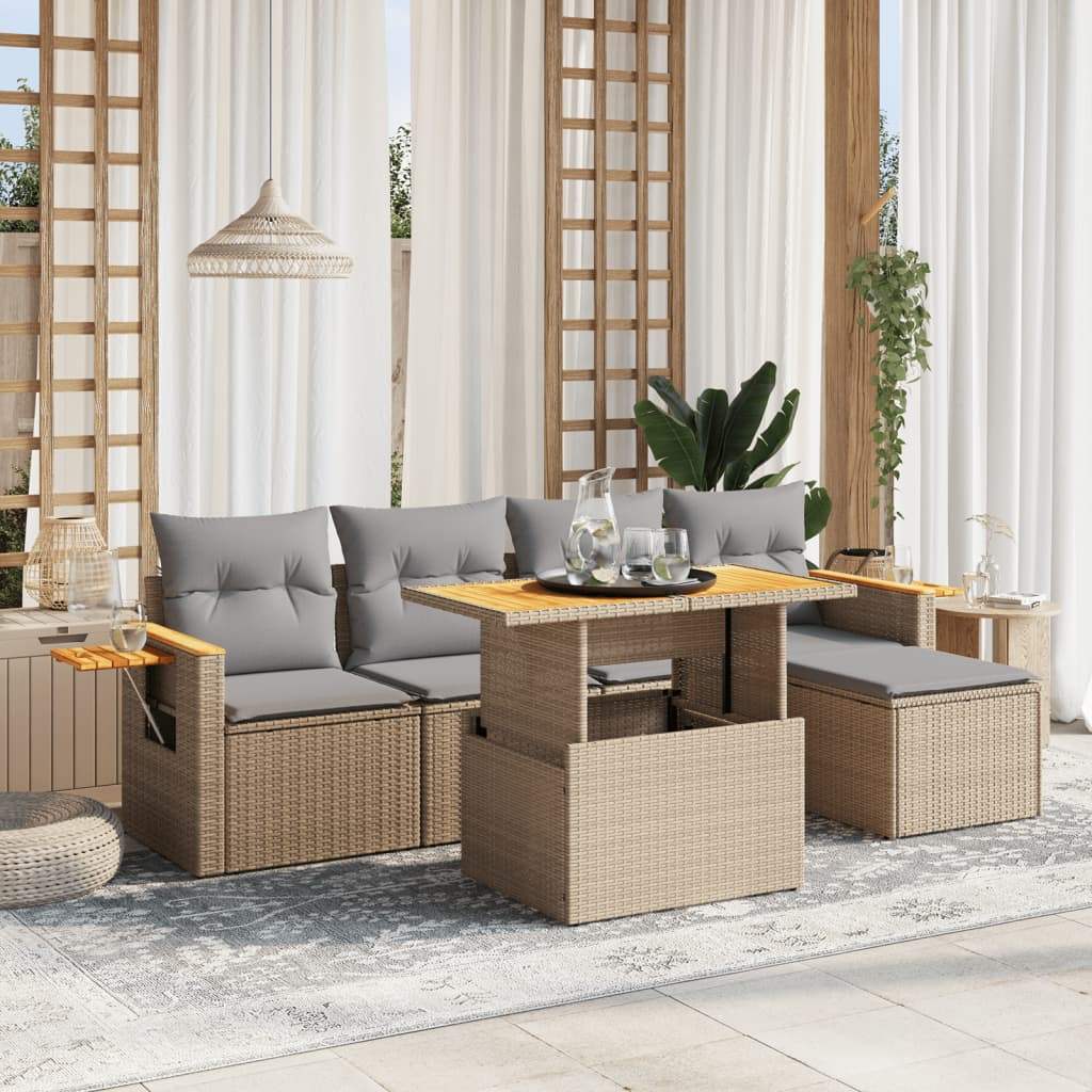 Set Divano da Giardino 6 pz con Cuscini Beige in Polyrattan - homemem39