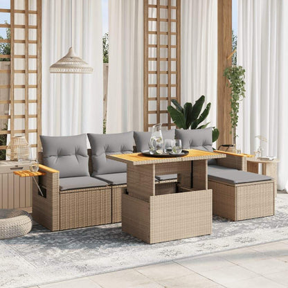 Set Divano da Giardino 6 pz con Cuscini Beige in Polyrattan - homemem39