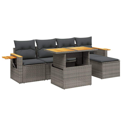 Set Divano da Giardino 6 pz con Cuscini Grigio in Polyrattan - homemem39