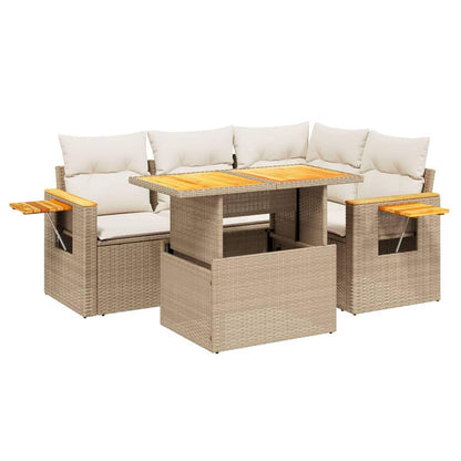 Set Divano da Giardino 5 pz con Cuscini Beige in Polyrattan - homemem39
