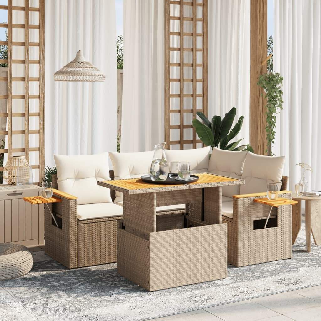 Set Divano da Giardino 5 pz con Cuscini Beige in Polyrattan - homemem39