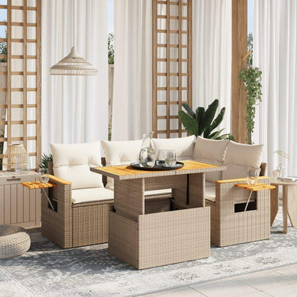 Set Divano da Giardino 5 pz con Cuscini Beige in Polyrattan - homemem39