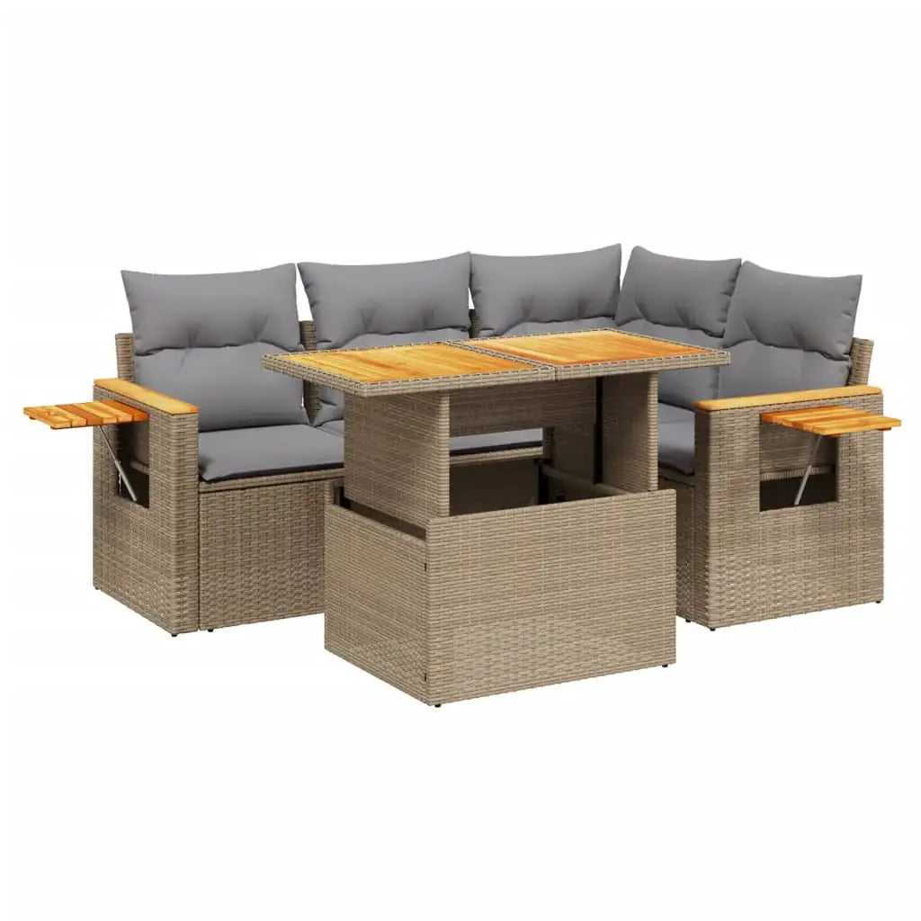 Set Divano da Giardino 5 pz con Cuscini Beige in Polyrattan - homemem39