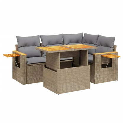 Set Divano da Giardino 5 pz con Cuscini Beige in Polyrattan - homemem39