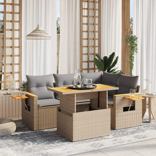 Set Divano da Giardino 5 pz con Cuscini Beige in Polyrattan - homemem39