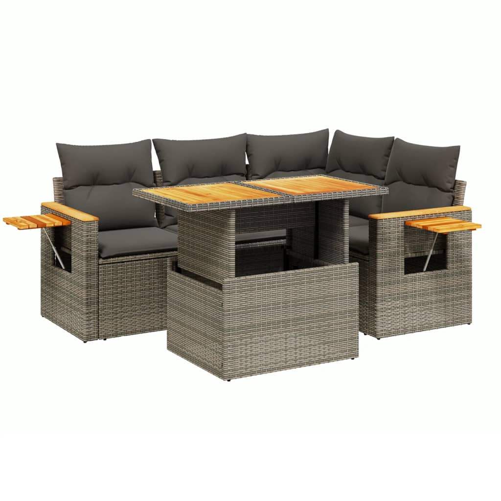 Set Divano da Giardino 5 pz con Cuscini Grigio in Polyrattan - homemem39