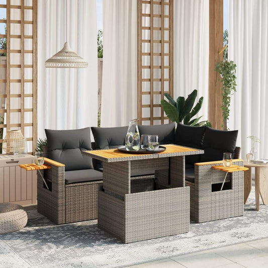 Set Divano da Giardino 5 pz con Cuscini Grigio in Polyrattan - homemem39