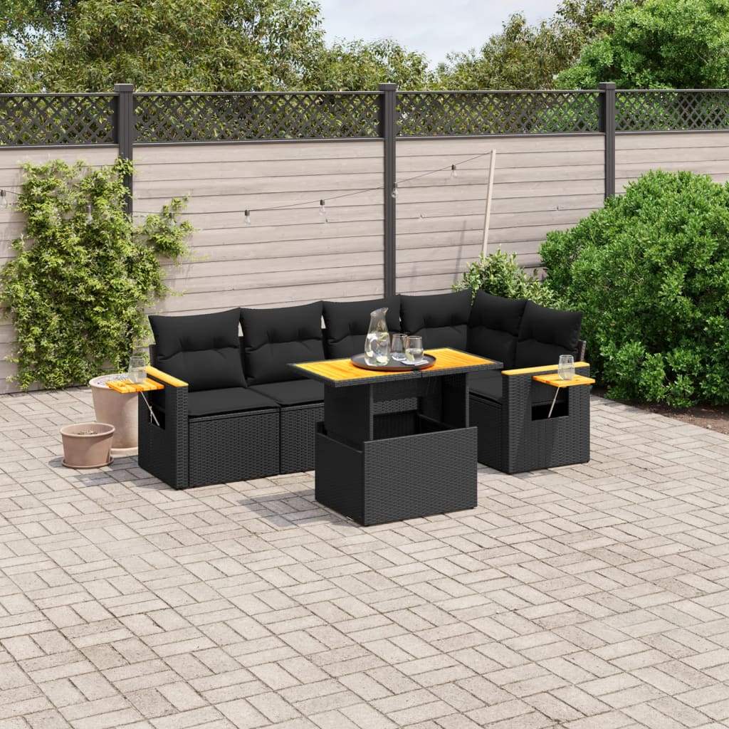 Set Divano da Giardino 6 pz con Cuscini Nero in Polyrattan - homemem39