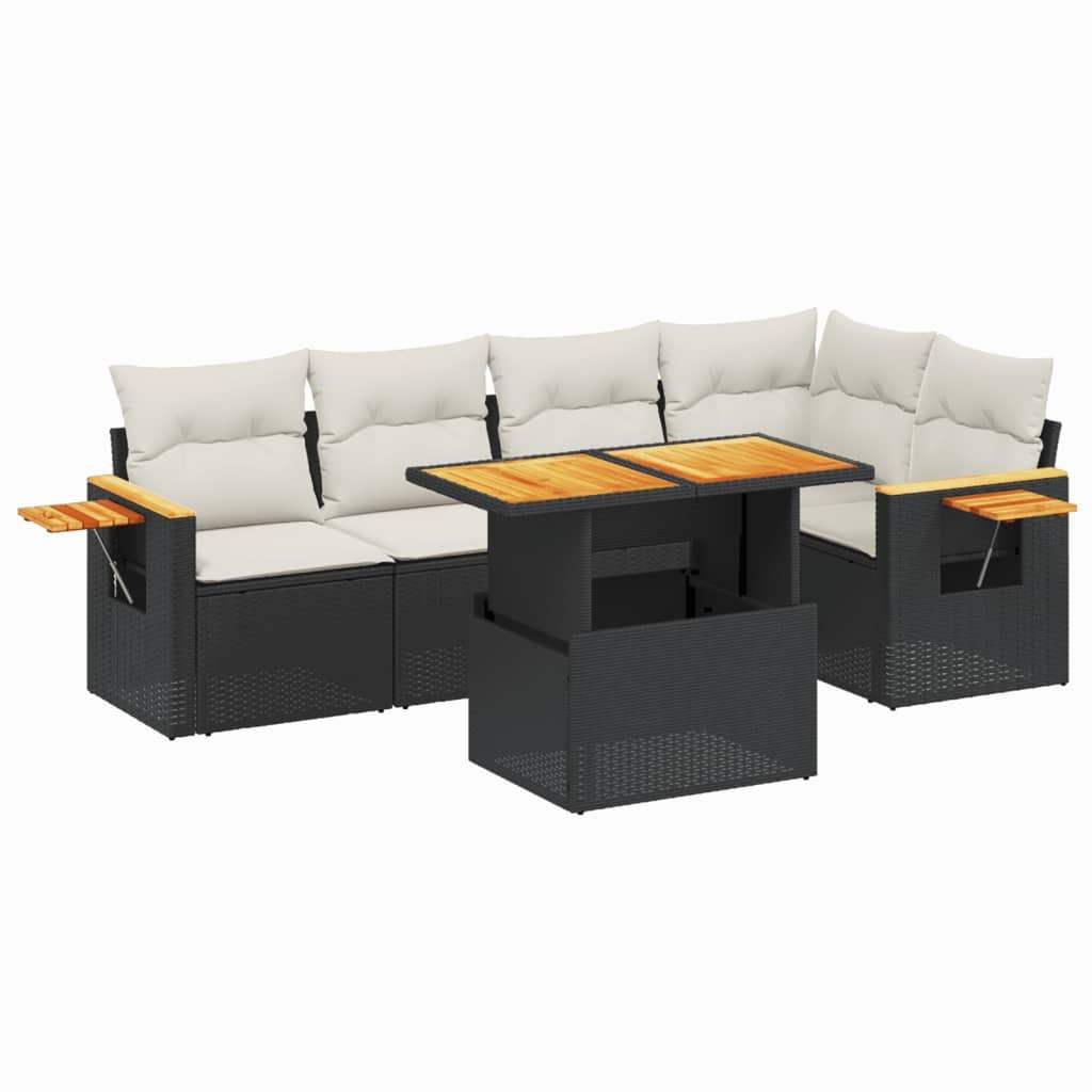 Set Divano da Giardino 6 pz con Cuscini Nero in Polyrattan - homemem39