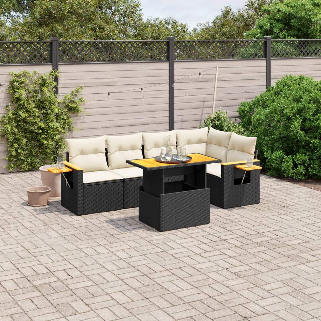 Set Divano da Giardino 6 pz con Cuscini Nero in Polyrattan - homemem39