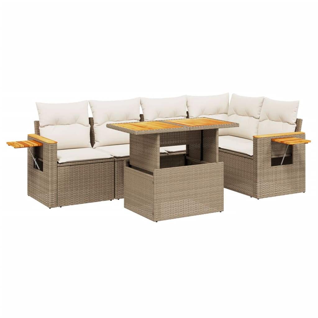 Set Divano da Giardino 6 pz con Cuscini Beige in Polyrattan - homemem39