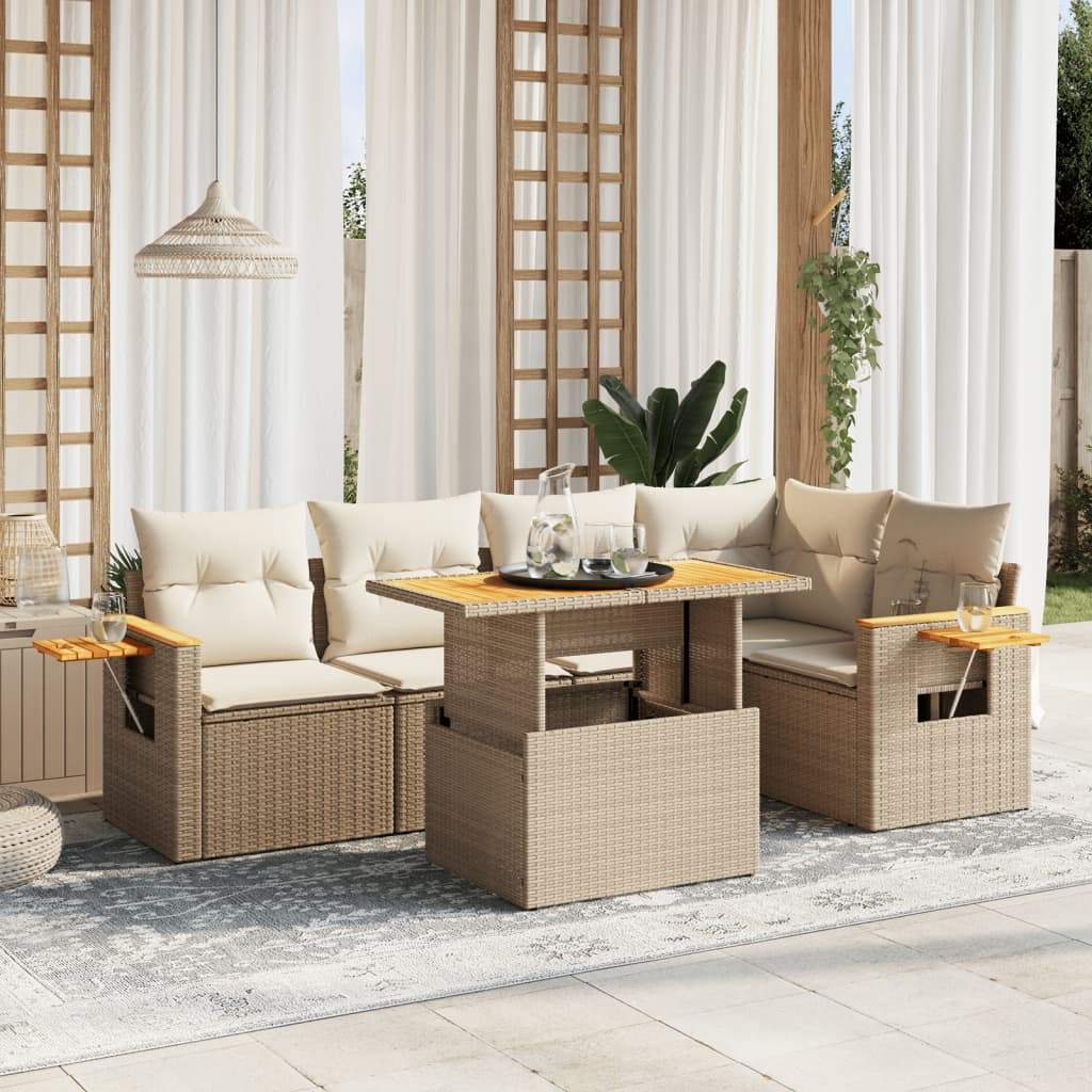 Set Divano da Giardino 6 pz con Cuscini Beige in Polyrattan - homemem39