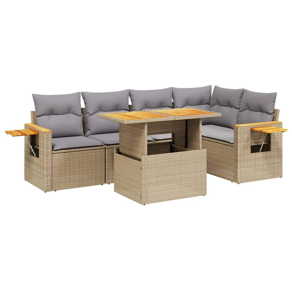 Set Divano da Giardino 6 pz con Cuscini Beige in Polyrattan - homemem39