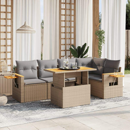 Set Divano da Giardino 6 pz con Cuscini Beige in Polyrattan - homemem39