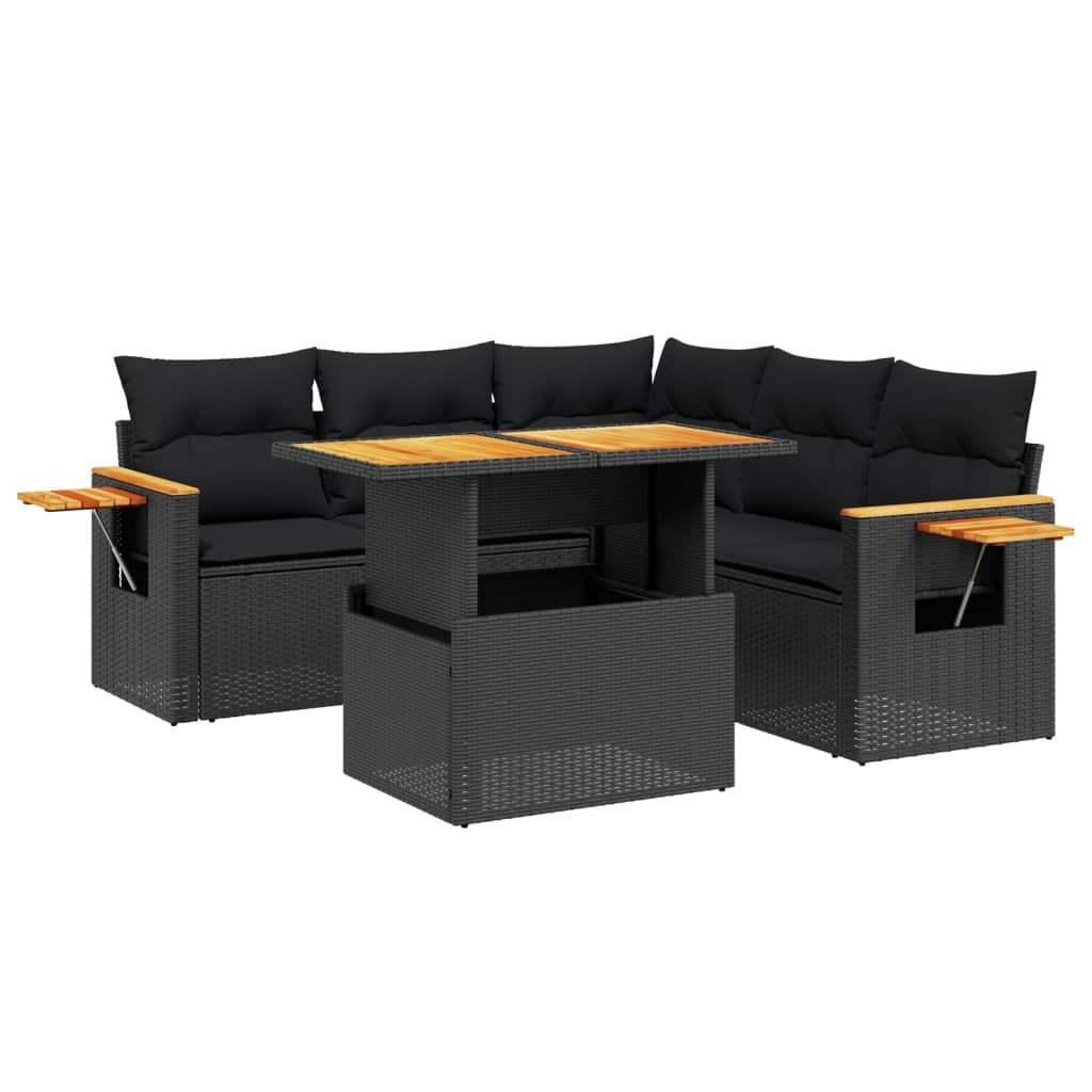 Set Divano da Giardino 6 pz con Cuscini Nero in Polyrattan - homemem39