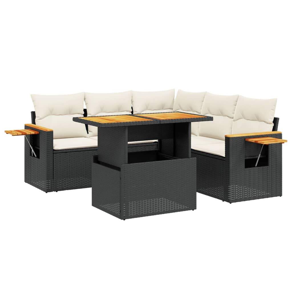Set Divano da Giardino 6 pz con Cuscini Nero in Polyrattan - homemem39