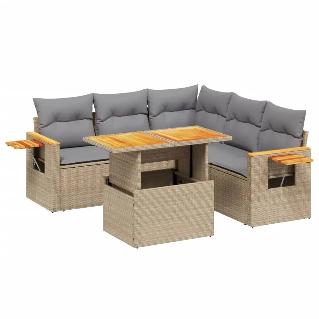 Set Divano da Giardino 6 pz con Cuscini Beige in Polyrattan - homemem39