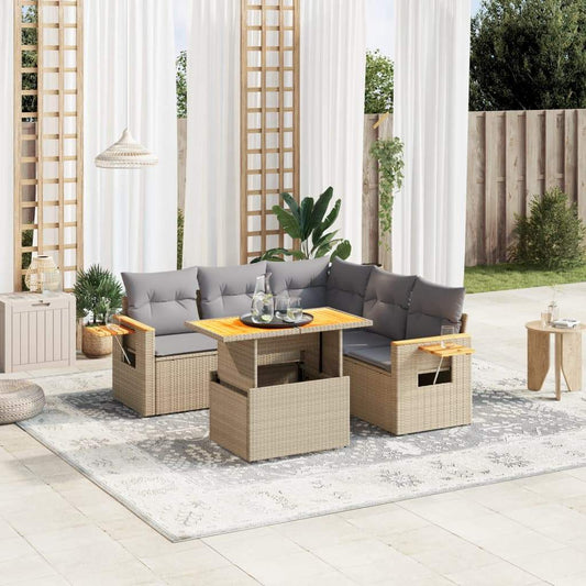 Set Divano da Giardino 6 pz con Cuscini Beige in Polyrattan - homemem39
