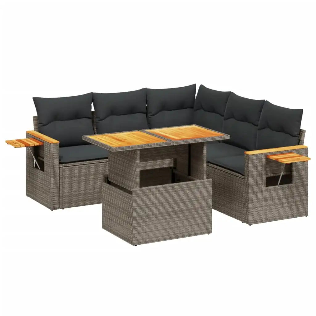 Set Divano da Giardino 6 pz con Cuscini Grigio in Polyrattan - homemem39