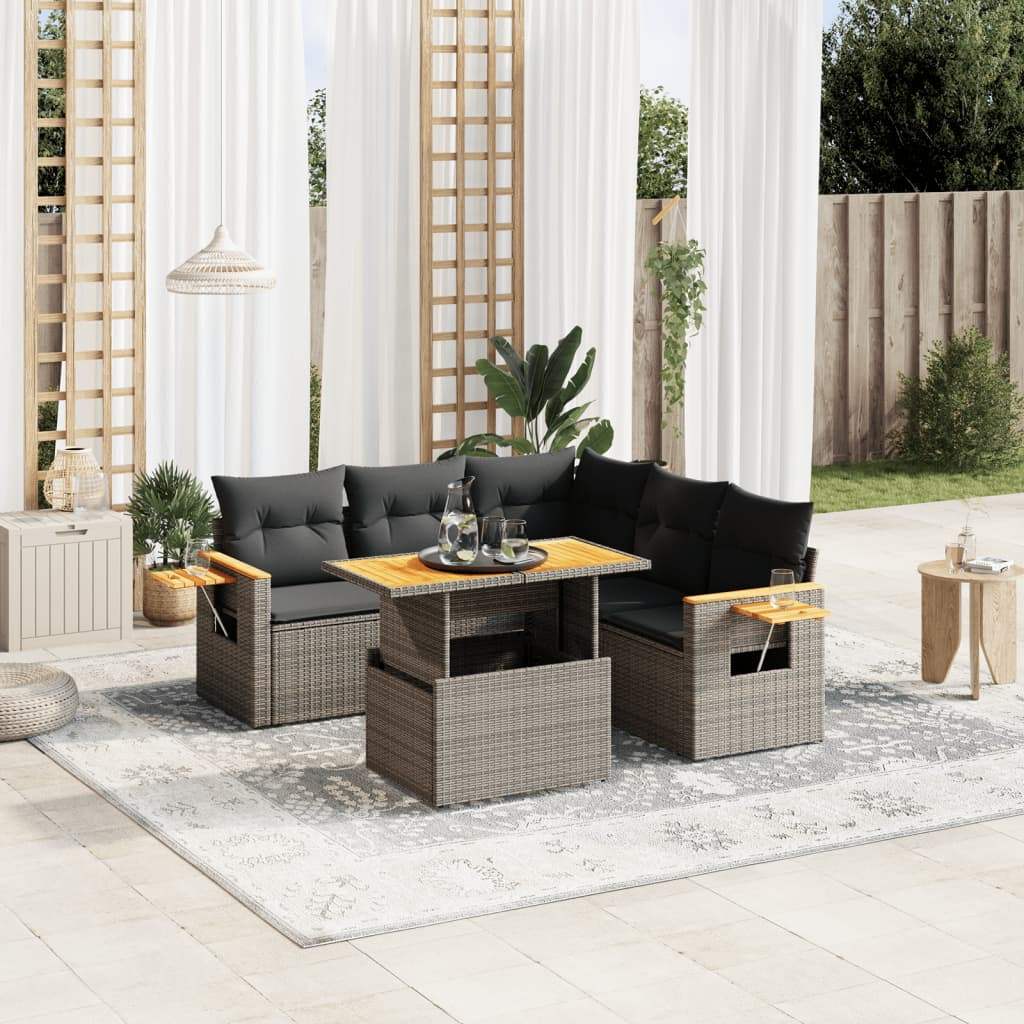 Set Divano da Giardino 6 pz con Cuscini Grigio in Polyrattan - homemem39