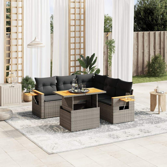 Set Divano da Giardino 6 pz con Cuscini Grigio in Polyrattan - homemem39