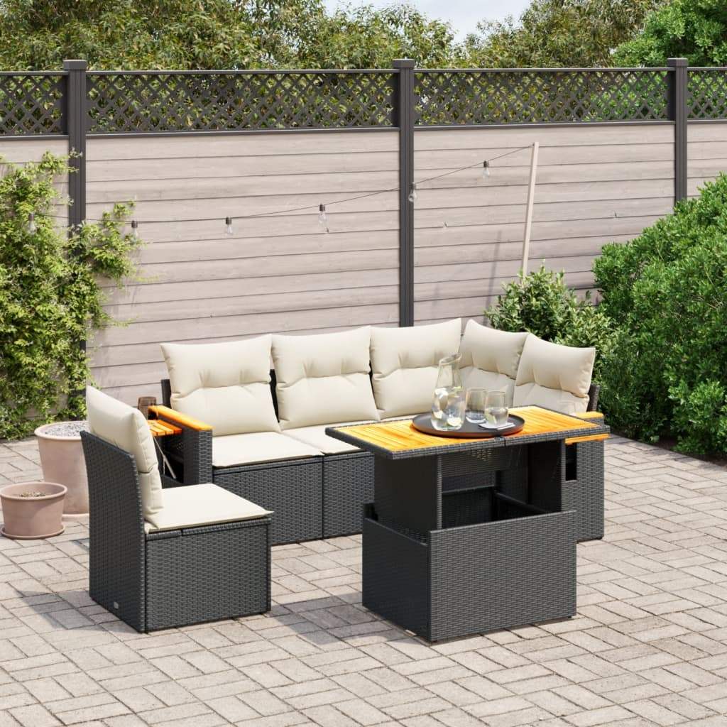 Set Divano da Giardino 6 pz con Cuscini Nero in Polyrattan - homemem39