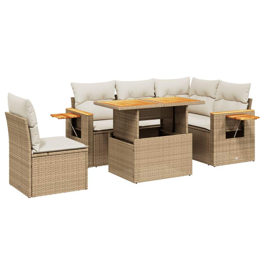 Set Divano da Giardino 6 pz con Cuscini Beige in Polyrattan - homemem39