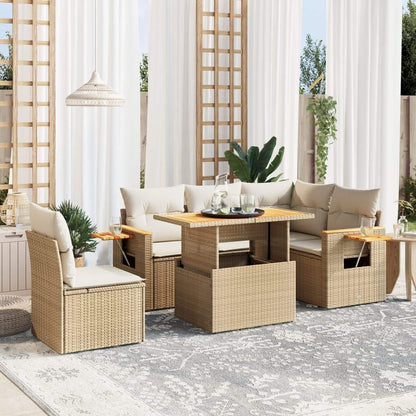 Set Divano da Giardino 6 pz con Cuscini Beige in Polyrattan - homemem39