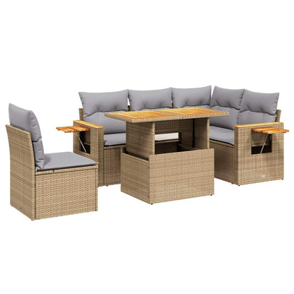 Set Divano da Giardino 6 pz con Cuscini Beige in Polyrattan - homemem39