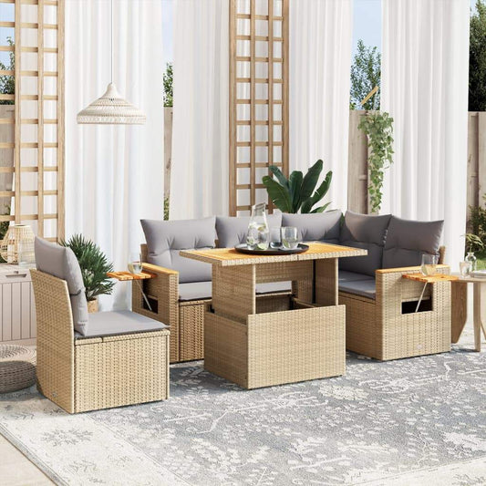 Set Divano da Giardino 6 pz con Cuscini Beige in Polyrattan - homemem39