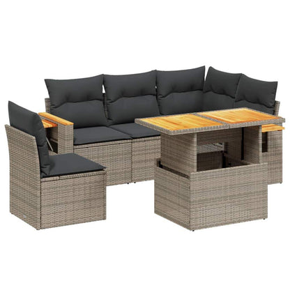 Set Divano da Giardino 6 pz con Cuscini Grigio in Polyrattan - homemem39