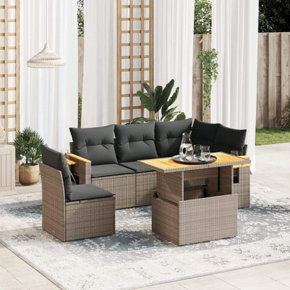 Set Divano da Giardino 6 pz con Cuscini Grigio in Polyrattan - homemem39