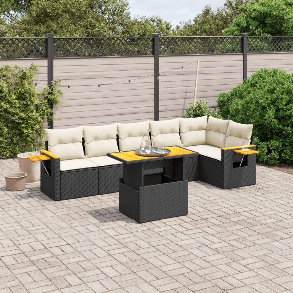 Set Divani da Giardino con Cuscini 7pz Nero Polyrattan - homemem39