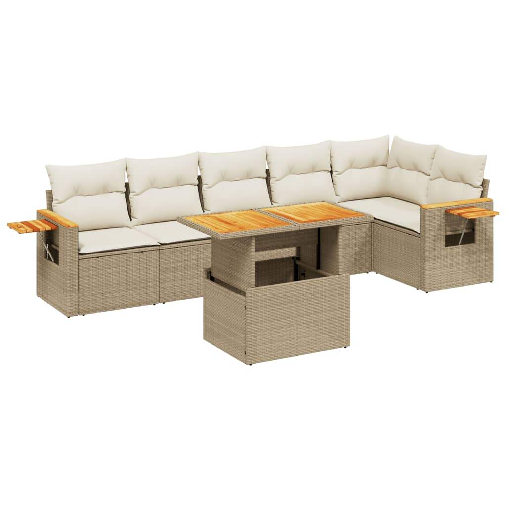 Set Divani da Giardino 7 pz con Cuscini Beige in Polyrattan - homemem39
