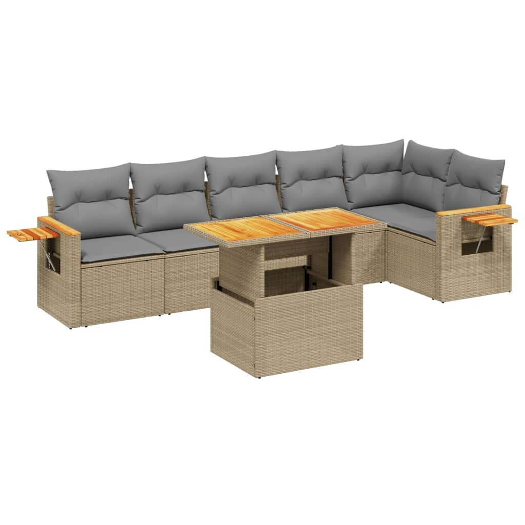 Set Divani da Giardino 7 pz con Cuscini Beige in Polyrattan - homemem39