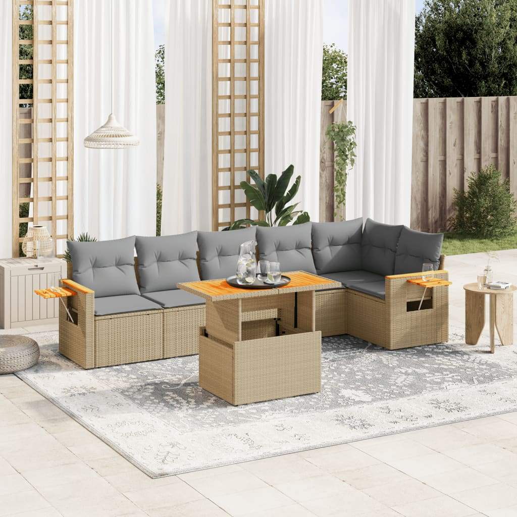 Set Divani da Giardino 7 pz con Cuscini Beige in Polyrattan - homemem39