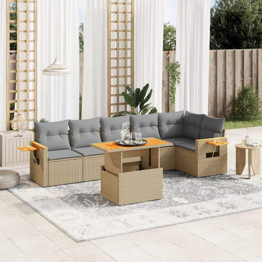 Set Divani da Giardino 7 pz con Cuscini Beige in Polyrattan - homemem39