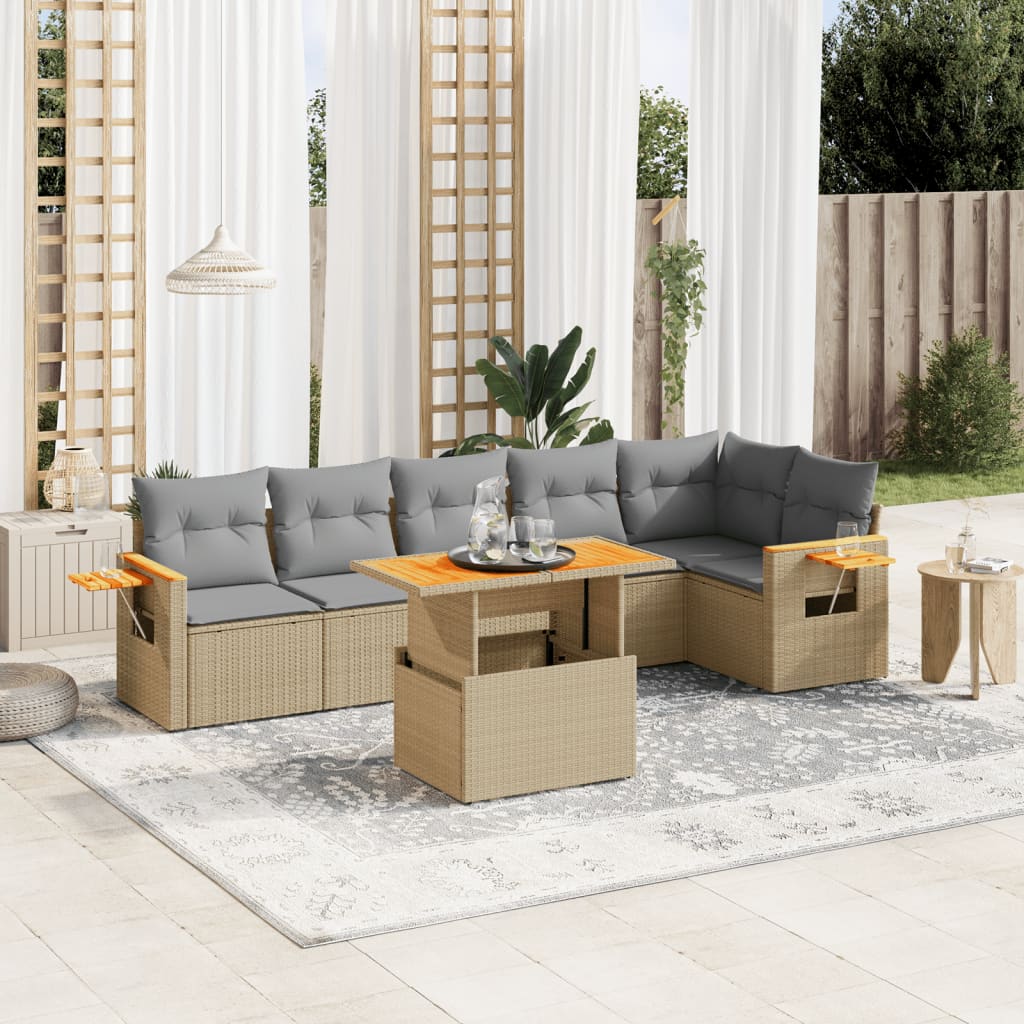 Set Divani da Giardino 7 pz con Cuscini in Polyrattan