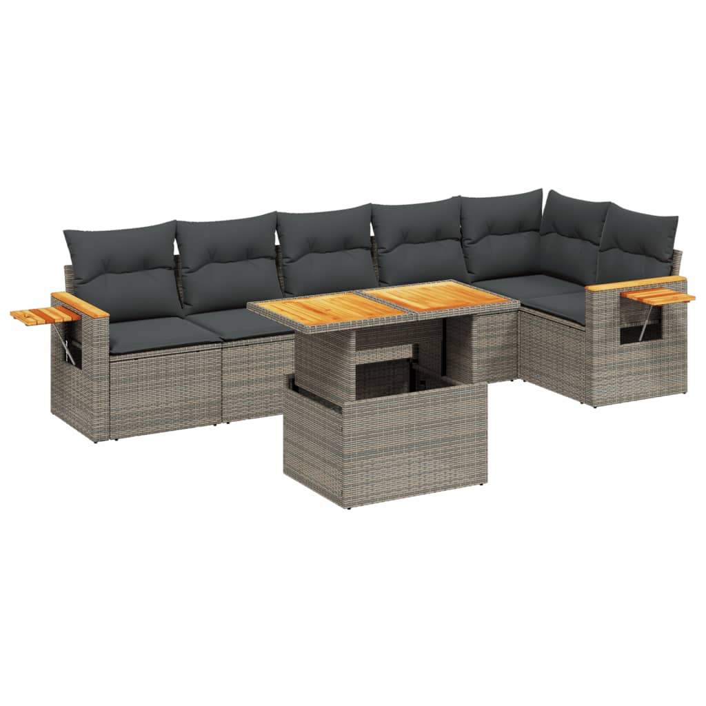 Set Divani da Giardino 7 pz con Cuscini Grigio in Polyrattan - homemem39