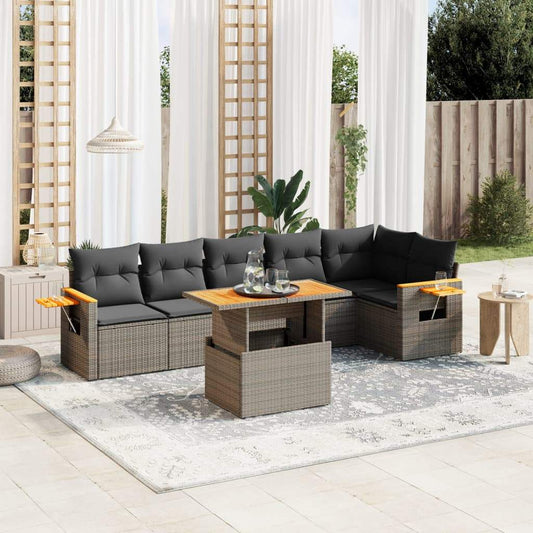 Set Divani da Giardino 7 pz con Cuscini Grigio in Polyrattan - homemem39